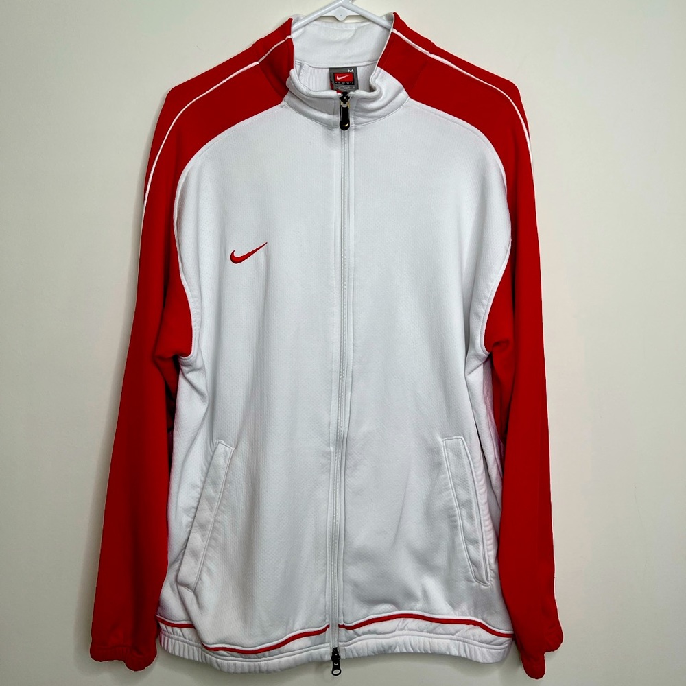 Men’s Nike Red and White Polyester Mesh Zip Up Size Medium